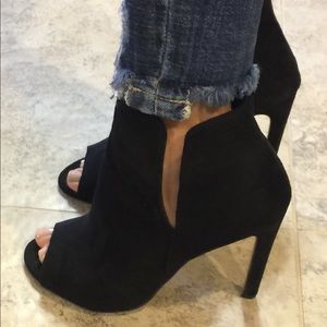 Black Suede Peep Toe Booties